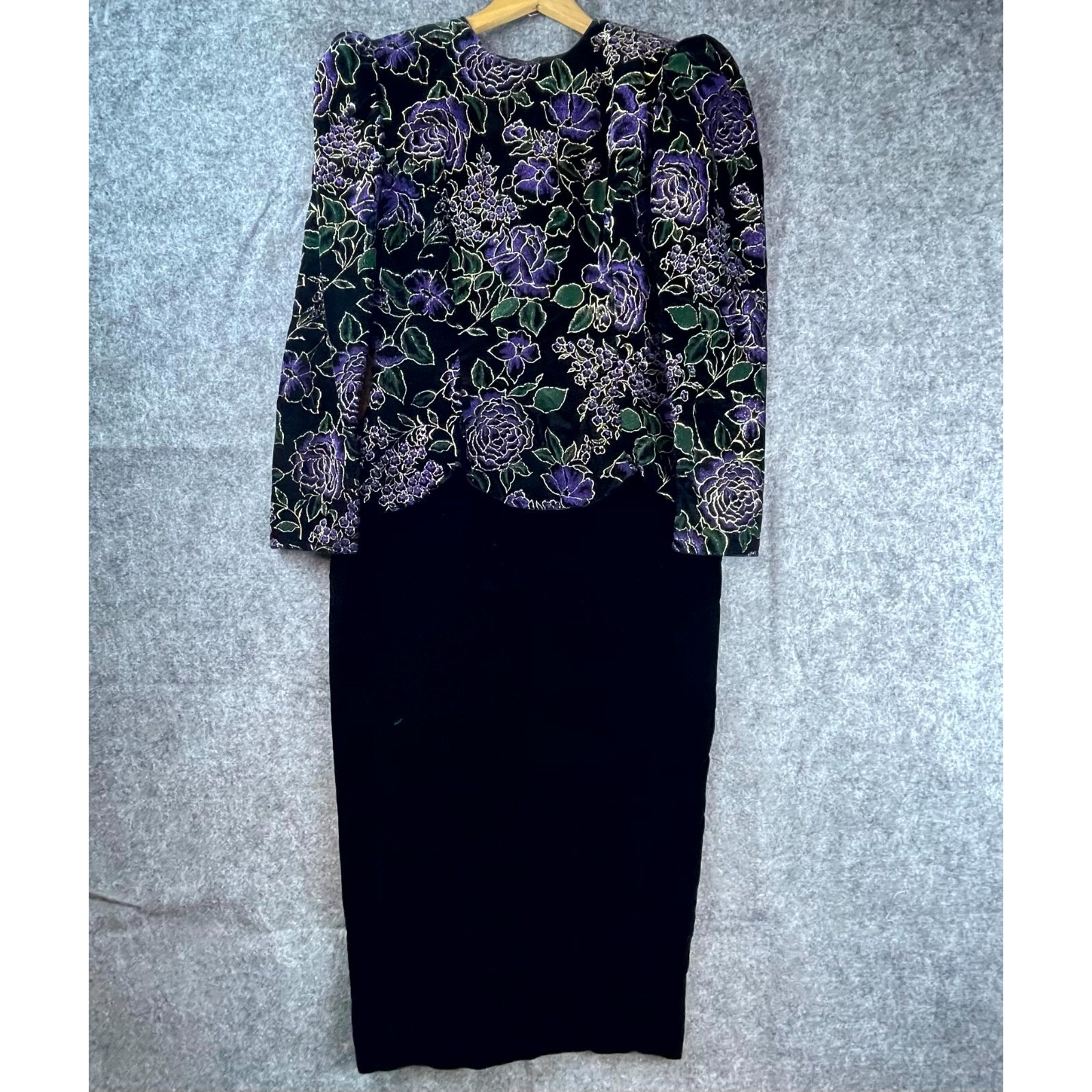 Vintage Scott Mcclintock Dress 10 Purple Black 80s Velvet Sparkle Mob Regency